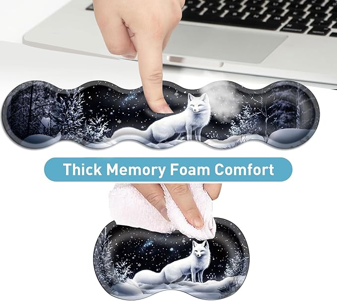 Keyboard Mouse Pad Set Extended Gaming Mouse Pad+Ergonomics Keyboard Wrist Rest Support Memory Foam Easy Typing Pain Relief 4Pcs XL Ultra Thick Desk MatFox Snowy Night Sky