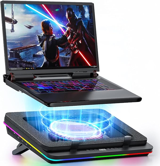 GT600 RGB Laptop Cooling Pad Equipped with Gigantic Turbo-Fan（5.5inch Diameter）Sealed Foam for Rapid Cooling Gaming Laptop14.1-19.3 inch Laptop Cooler with 3-Port USB HubDust Filter