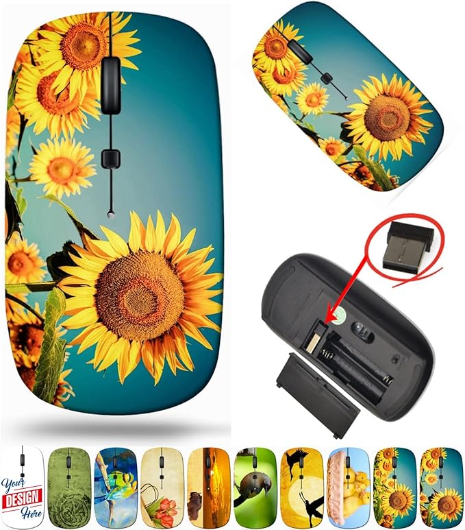 maizi Mouse Wireless for Mac Computer Personal Laptop Mice Wireless 30002157 Sunflower Field Under 2.4G Lightweight with USB Receiver Printed in USA