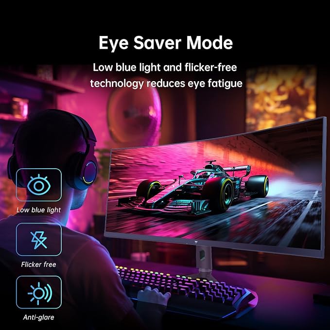 KTC 34 Inch Ultrawide Monitor 180Hz WQHD 3440X1440 Curved Gaming Monitor 1500R PC Monitor HDR FreeSync &amp G-Sync HDMI DisplayPort VESA Tilt Swivel Height Pivot Adjustment H34S18S