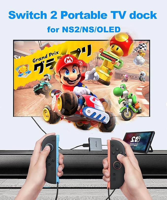 Switch 2 Dock Compatible for Nintendo Switch 2 V21 Docking Station with HDMI 2.1 100w PD PortUSB-A Converter Portable Steam Deck Compatible with NS1/2MacMacBookLaptops (Grey)