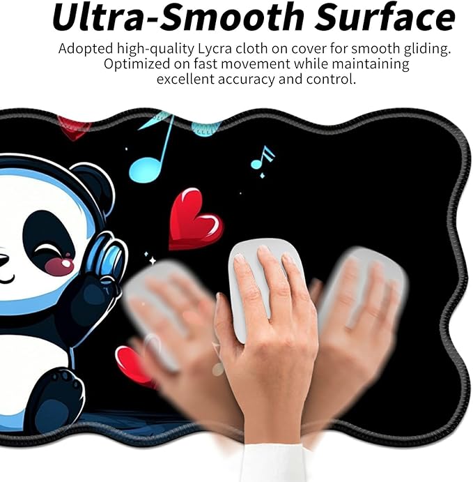 Panda Wearing Headphones Desk Mat Mouse Pad 31.5 x11.8 XL Extended Mousepad Huge Mouse Pads with Stitched Edges Desk Pad for Work Game Office Home