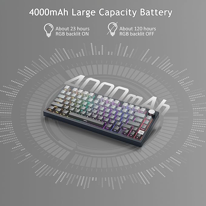 MageGee LIGHT75 Wireless Creamy Keyboard Tri-Mode Bluetooth/2.4GHz/USB-C RGB Backlit Gasket Hot Swappable Custom Gaming Keyboard for Win/Mac/PC with Knob Side Printed PBT Keycaps Black