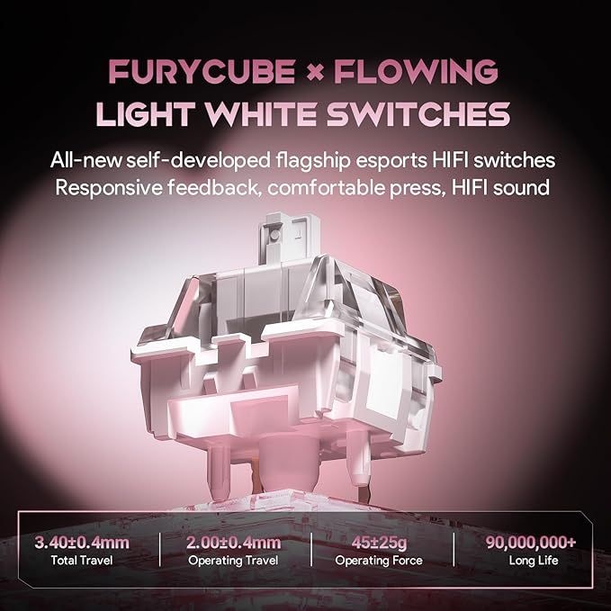 68% Wired Gaming Keyboard with Volume Knob RGB Backlit Mechanical Keyboard Gasket Mount with PBT Keycaps8000 Hz Polling Rate Hall Effect Cream Switches Hot-Swap for FPS Games (White+Pink)