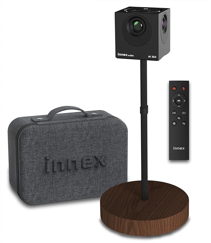 Innex Cube 4K 360 Degree Video Conference Camera with Multiple AI Modes Dual Omnidirectional Mics Remote Plug and Play Conference Room Webcam for Zoom Microsoft Teams Open Space Meeting Room