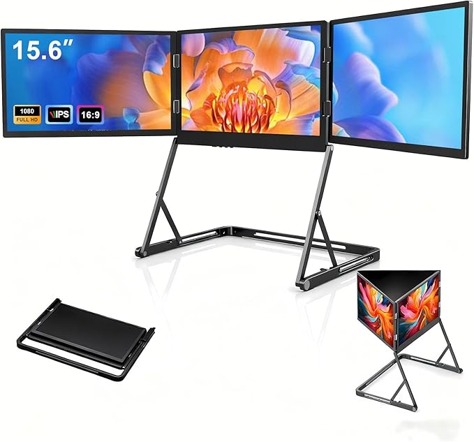 15.6 Portable Triple Monitor for Laptop Full HD IPS Screen Extender Play USB-C HDMI Multi-Screen Display for Windows MacBook Designers
