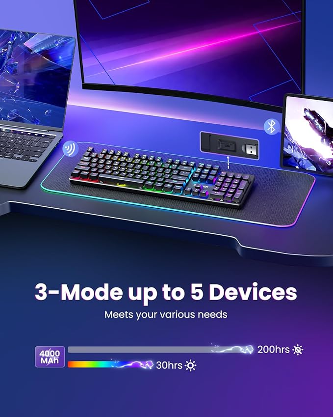 Redragon K671KS Wireless Mechanical Gaming Keyboard Tri Mode BT/2.4G/USB-C Hot Swappable Custom Keyboard RGB Backlit Computer Gaming Keyboards PBT Keycaps Programmable for PC/Tablet/MAC