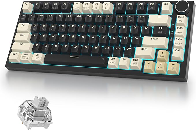 400PRO 75% Wireless Creamy Mechanical Keyboard Black Gasket Hot Swappable RGB Gaming Keyboard Bluetooth/2.4GHz/USB-C Thocky Keyboard with Pre-lubed Cream Grey Switches (82 Black)