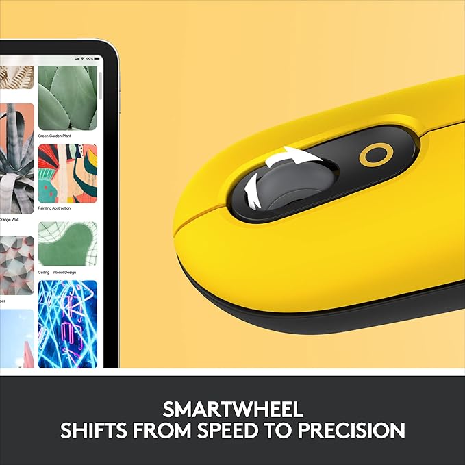 Logitech POP Mouse Wireless Mouse with Customizable Emojis SilentTouch Technology Precision/Speed Scroll Compact Design Bluetooth Multi-Device OS Compatible - Blast Yellow (Renewed)