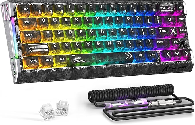 ATTACK SHARK R68 HE Carbon Fiber 8000Hz Rapid Trigger Keyboard 0.005mm RT Accuracy 68 Keys Wired Gaming Keyboard with Magnetic Switch Adjustable Actuation Snap Tap RGB Lighting for PC/Mac Ink