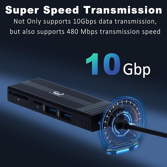 M.2 NVME SATA SSD Enclosure Adapter USB Hub 4 in 1 USB C 3.2 Gen2 10Gbps Support M.2 NVMe PCIe M-Key B+M Key Toolless Hard Drive Cover 2 USB2.0 Port SD/TF Readers for 2242/2260/2280 SSD