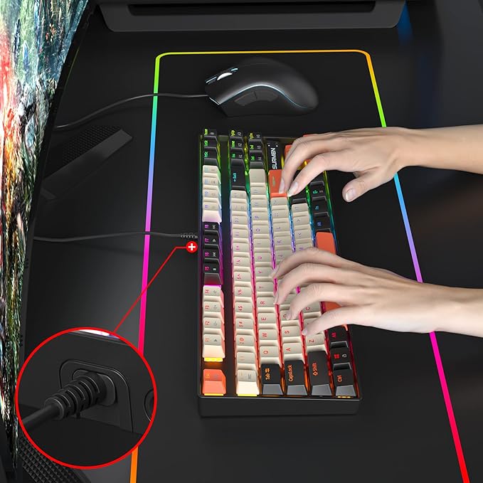 Fogruaden RGB Wired 75% Percent Mechanical Keyboard with Red Switch TKL Mechanical Keyboard 75 Percent 87 Keys NKRO Compact Gaming Keyboard 75% for Win/Mac Laptop PC Gamer (Carbon/87)