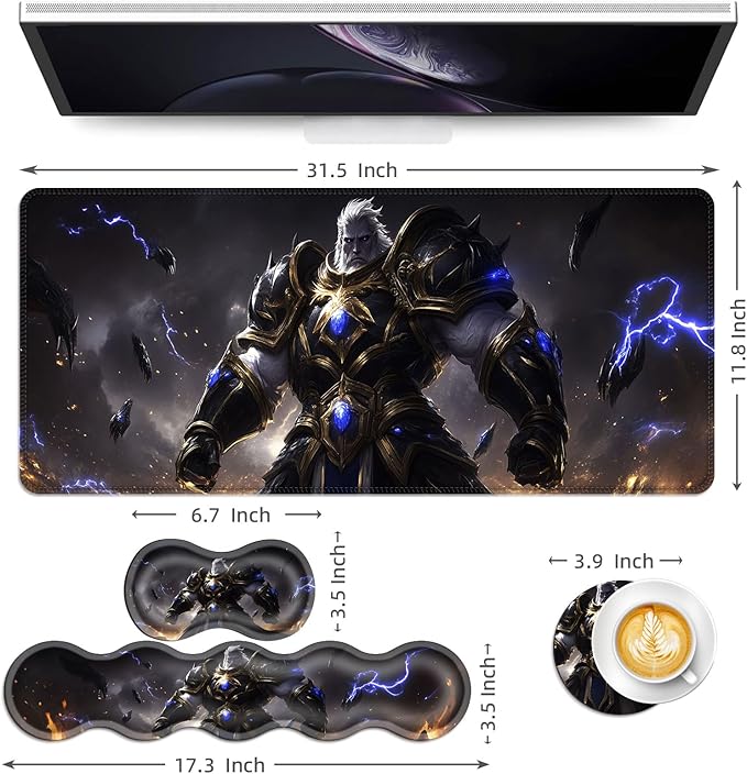 Keyboard Mouse Pad Set Extended Gaming Mouse Pad+Ergonomics Keyboard Wrist Rest Support Memory Foam Easy Typing Pain Relief 4Pcs XL Ultra Thick Desk MatCool Man