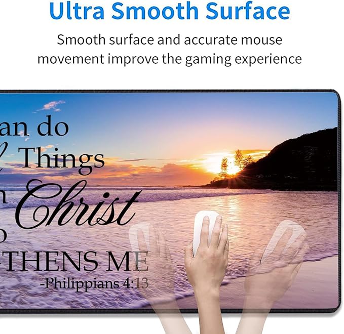 3 Piece Mouse Pad Set with Stitched Edge Large Anti-Slip Mouse Pad Desk Pad Keyboard Pad + Wrist Rest Pad + Coaster Memory Foam Wrist Rest for Office/Home Bible Verse Philippians 4-13