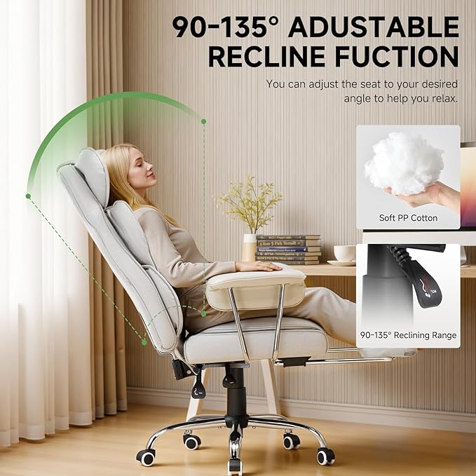 COMHOMA Big and Tall Gaming Chair with Pocket Spring Lumbar Support Ergonomic Office Chair with Footrest Executive Desk Chair with Outward Fixed Soft Armrests Computer Chair with High Back White