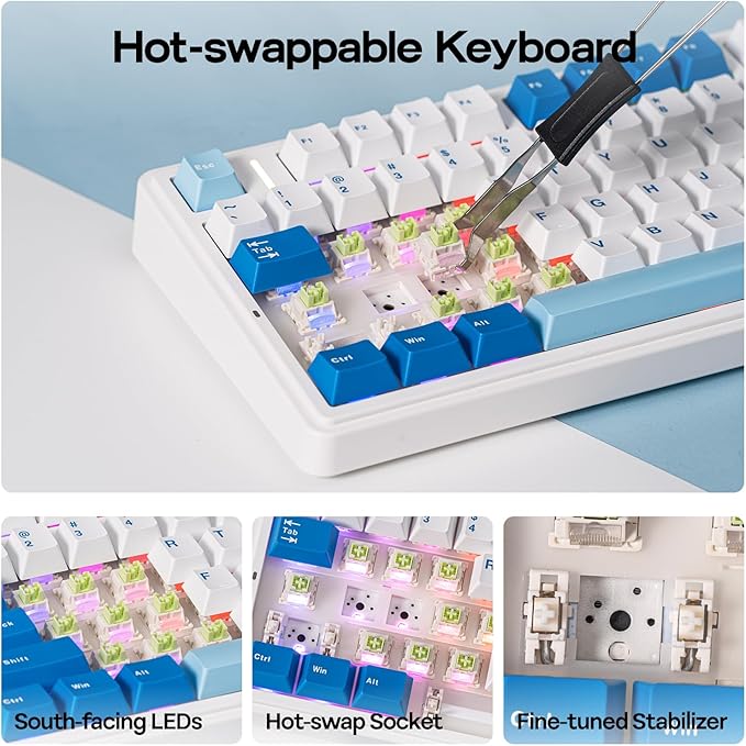 EPOMAKER x Aula F75 Ultra Wireless Gaming Keyboard with Knob 10000mAh Hot Swap RGB PBT Keycap Creamy Sound VIA 75% Mechanical Keyboard for Win/Mac (Blue Pink Mint)