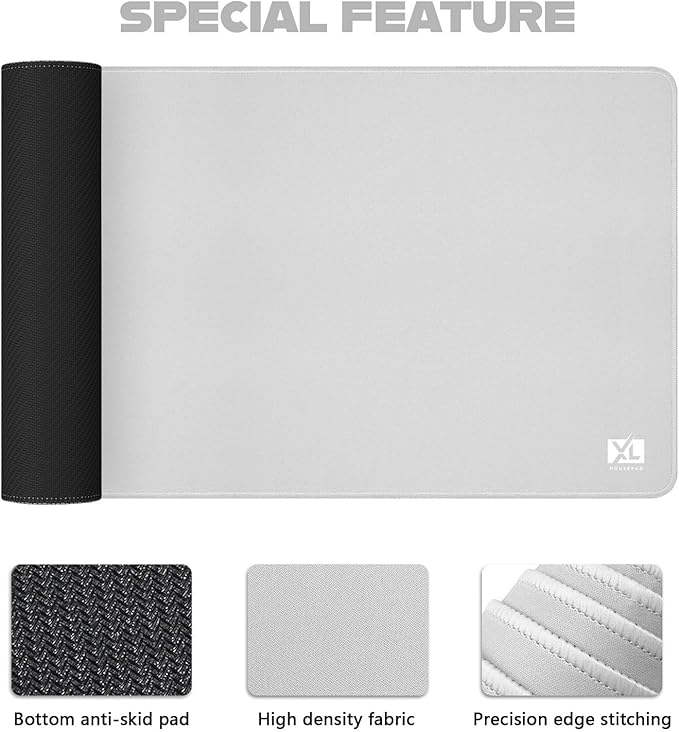 Silver Gray 3XL Color Mouse Pad - Huge (48''x24'') Desktop Mat - Durable Waterproof and Non-Slip Extended Gaming Mousepad