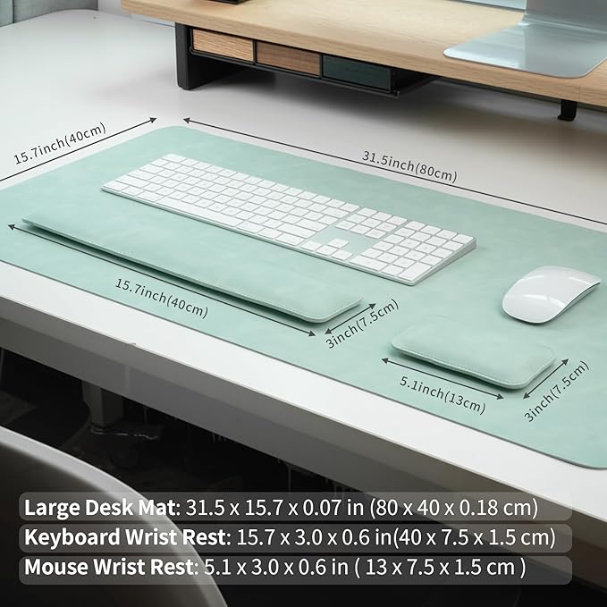 RENMTURE Large Mouse Pad and Keyboard Wrist Rest Desk Pad for Keyboard and Mouse Large Gaming Mouse Pad with Wrist Support Desk Mat for Work and Gaming (Mint Green)
