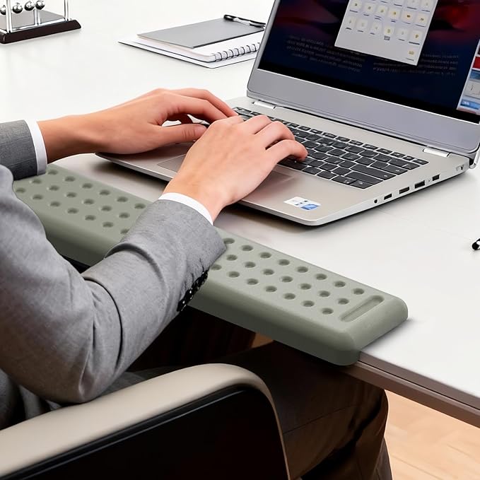 Leolee L-Shaped Desk Long Wrist Rest Elbow 60CM Grey Memory Foam Arm Rest for Desk with Non-Slip Base Ergonomic Desk Edge Cushion Wrist Support for Computer Keyboard Typing Office Home