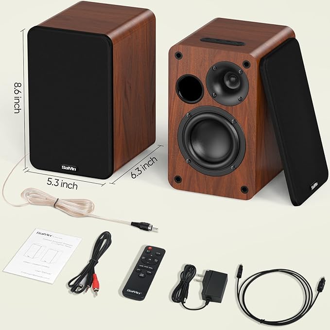 Saiyin Bluetooth Bookshelf Speakers 30W X 2 Powered TV Speakers with 3.5 Inch Woofer Turntable Speakers with Optical/AUX/RCA Input for PC and TV