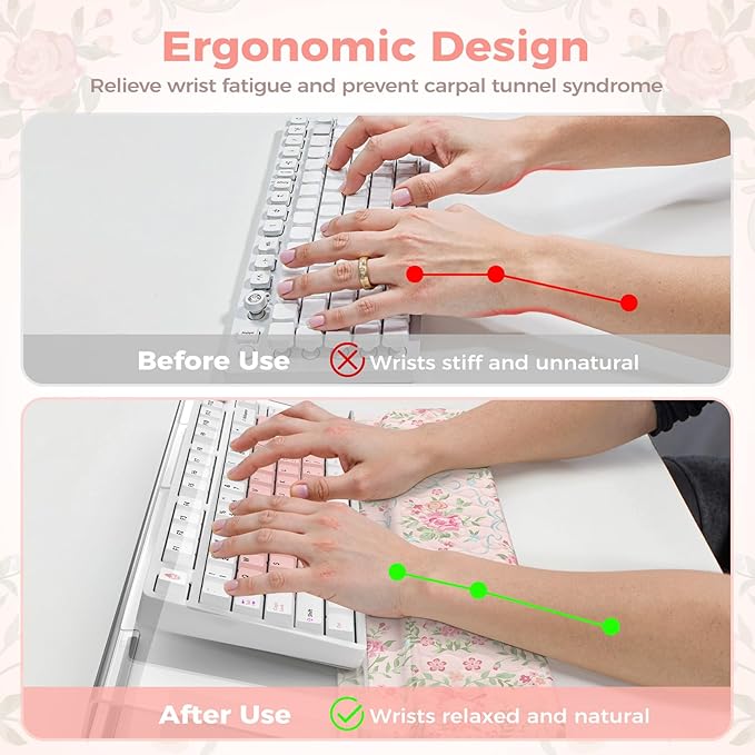 Keyboard Wrist Pad with Non Slip PU Base 3-Level Height Adjustment Keyboard Wrist Support Comfy Ergonomic Wrist Rest for Office Home Woman (Blue/Pink)