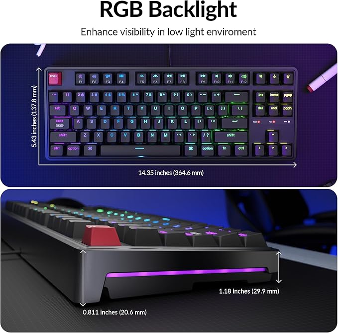 Keychron C3 Pro TKL 80% Wired Mechanical Keyboard 8K Polling Rate QMK/VIA Programmable Hot-Swappable RGB Backlit Shine-Through Keycaps Super Brown Switch for Windows/Mac