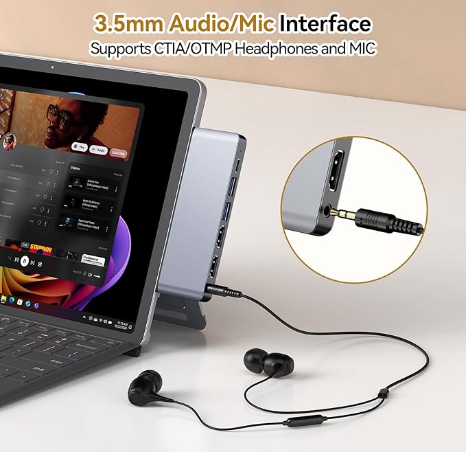 Surface Pro 12 Docking Station - 8-in-1 Triple Display USB Hub with Dual 4K HDMI Thunderbolt 4 (4K@60Hz 40Gbps 100W PD) 2 USB 3.0 SD/TF Audio for Surface Pro 12 Accessories
