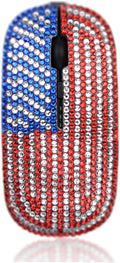 WONGS American Flag Bling Luxury Crystal Rhinestone Rechargeable 2.4G Wireless Mouse for Laptop Computer Cute USA Star Stripes Mouse for Girls - Flag Black