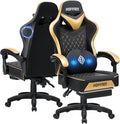 HOFFREE Gaming Chair with Speakers Massage Computer Gaming Chair with Pocket Spring Cushion for Adults Reclining Gamer Chair with Bluetooth Video Game Chairs with Footrest Gold and Black