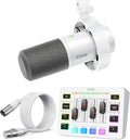 FIFINE Podcast Microphone Set Studio XLR/USB Dynamic Microphone and Streaming Audio Mixer with 48V Phantom Power &amp Slider Fader Mic Kit with 10ft XLR Cable for Recording Gaming-K688W+SC3W+L9W