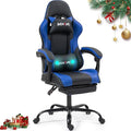 Gaming Chair with Footrest for Adults - PU Leather Video Game Chair w/Massage Lumbar Support for Men Women Ernogomic Computer Gamer Chair for Home Office Height Adjustable Blue