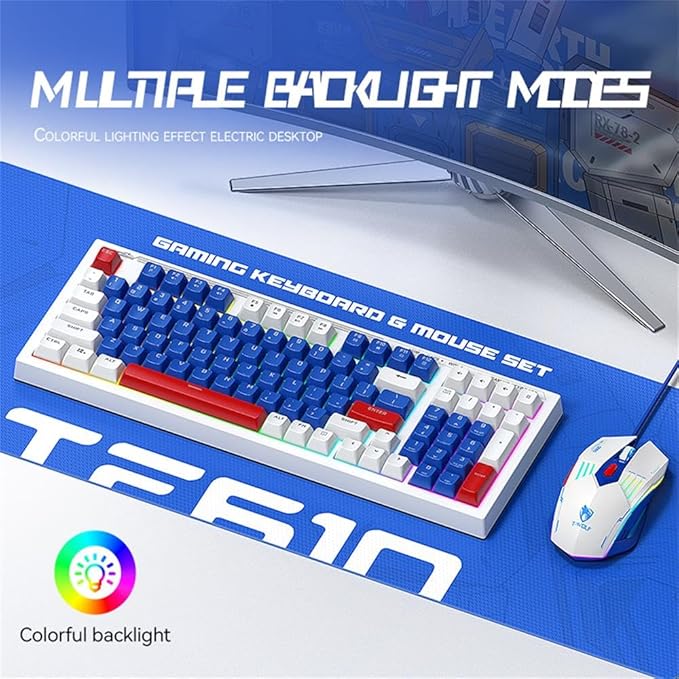 Docooler Gaming Keyboard Gaming Keyboard and Mouse Combo 98-Key Wired Mechanical Keyboard with Backlight 6D Gaming Mouse Support Adjustable Movement Speed - Blue&ampWhite