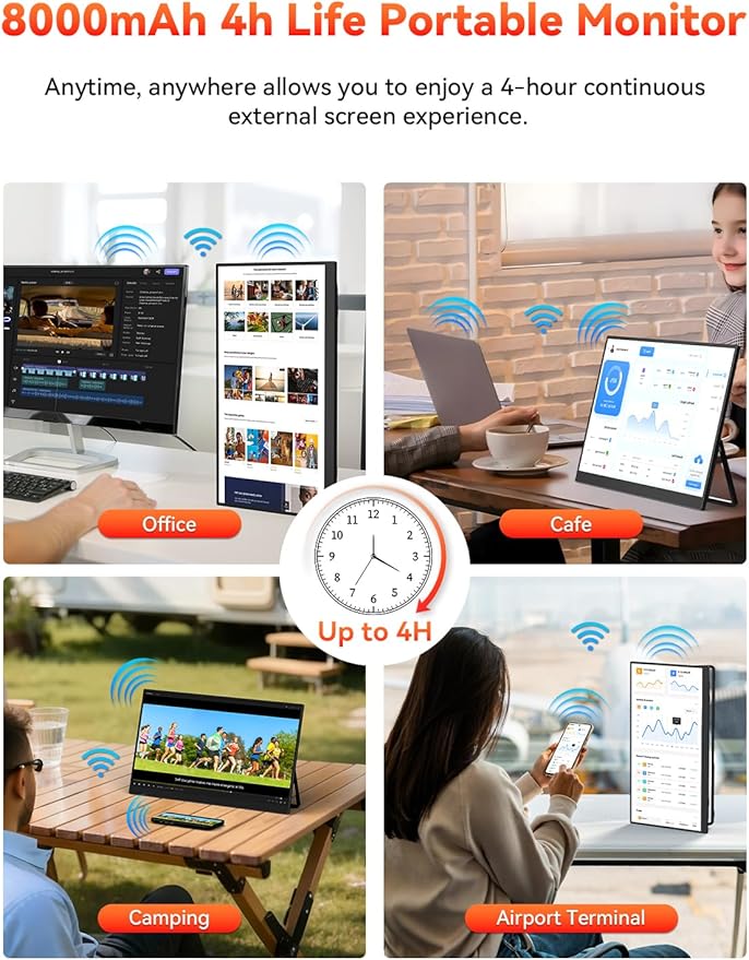 HotYeah 17.3 2.5K Wireless Portable Monitor Support AirPlay Miracast 2560×1440P IPS USB-C HDMI External Monitor 2nd Screen for Laptop MacBook PC Phone Tablet w/Built-in Battery(3-4H)