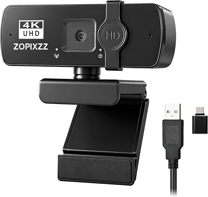 4K Webcam for PC Ultra HD Web Camera with Microphone PDAF AutofocusPrivacy CoverUSB A &amp USB C Adapter Plug &amp PlayIdeal for Business Meetings&ampLive Streaming