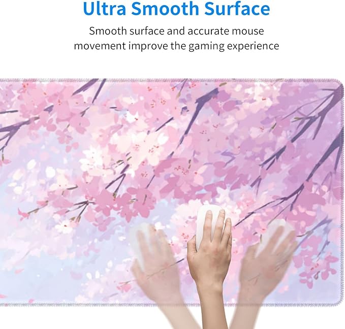 Gaming Mouse Pad Floral Cherry Blossom Flower Non-Slip Rubber Base Extended Mousepad with Stitched Edges Keyboard Computer Laptop Mat for Gamer Desktop Office Home 31.5 x 11.8 in