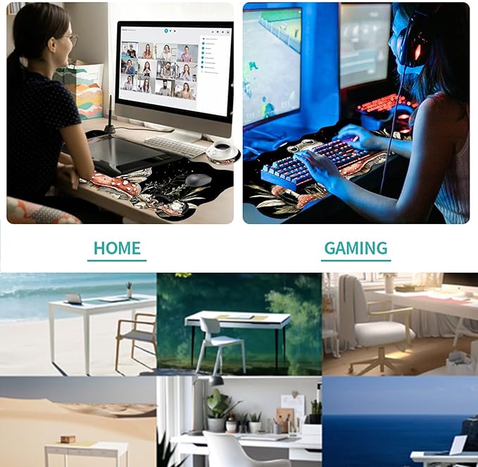Desk Mat Mouse Pad with Wrist Rest 4-in-1 Large Mouse Pads for Desk Ergonomic Mouse Pad and Keyboard Wrist Rest Gaming Keyboard Mat for OfficeFrog on Mushroom