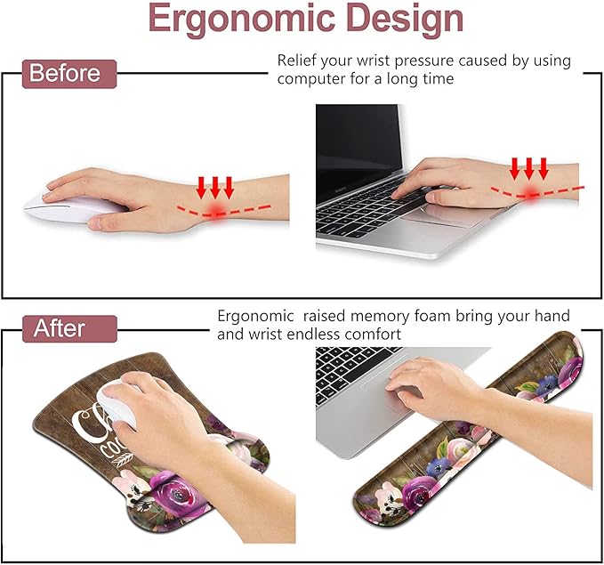 Mouse Pad Wrist Guard and Keyboard Wrist RestOffice Desk Accessories Chaos Coordinator Quotes Vintage Watercolor Floral Mouse Pad Office Decor for Women Office Gifts Desk Decor
