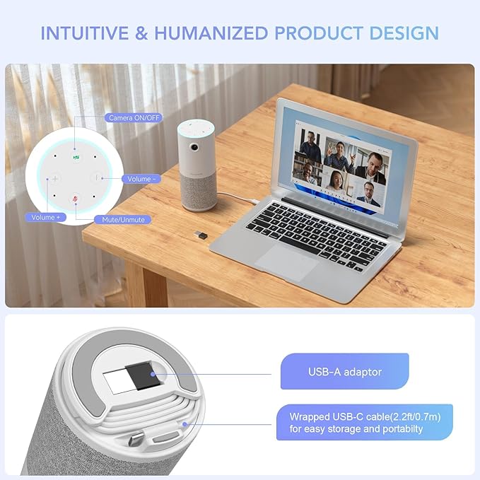 NUROUM C10(2nd Gen) 1080P Conference Webcam with Microphone Speaker Portable All in One Computer Camera for Video Conference AI Noise Cancellation &amp AGC USB Plug&ampPlay for PC/Desktop Zoom/Te