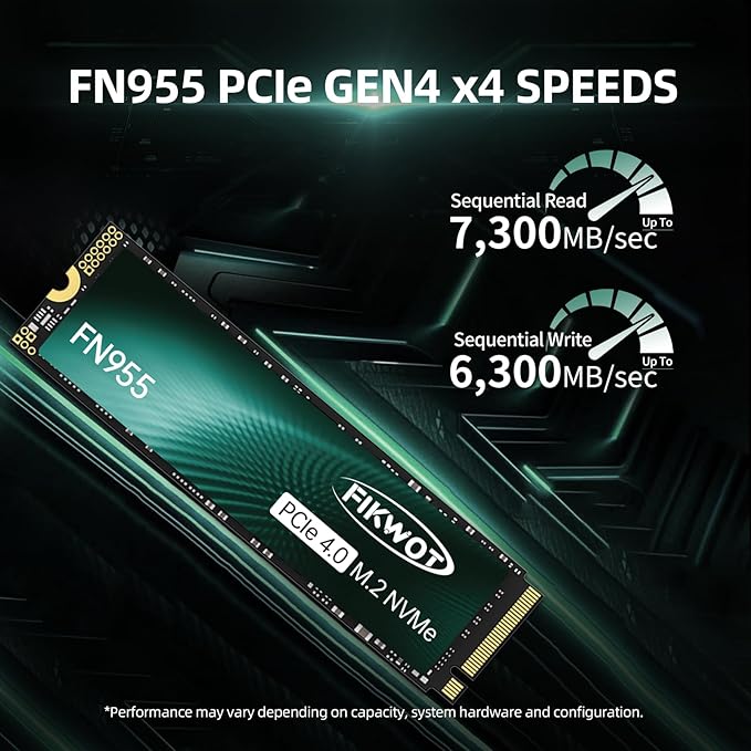 FN955 2TB NVMe SSD M.2 2280 PCIe Gen4x4 Up to 7300MB/s 3D NAND TLC Flash Internal Solid State Drive Configure SLC Cache Storage and Memory Expansion for PS5 Laptop Desktop