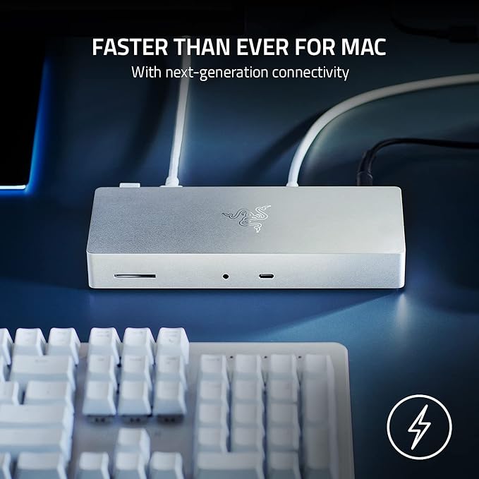 Razer Thunderbolt 4 Dock: 10 Ports in 1 - Dual 4K or Single 8K Output - USB A and C Hub 2.5 GbE Thunderbolt 3 Mac and PC Compatible - Thunderbolt 4 Certified - Passthrough Charging - Mercury White