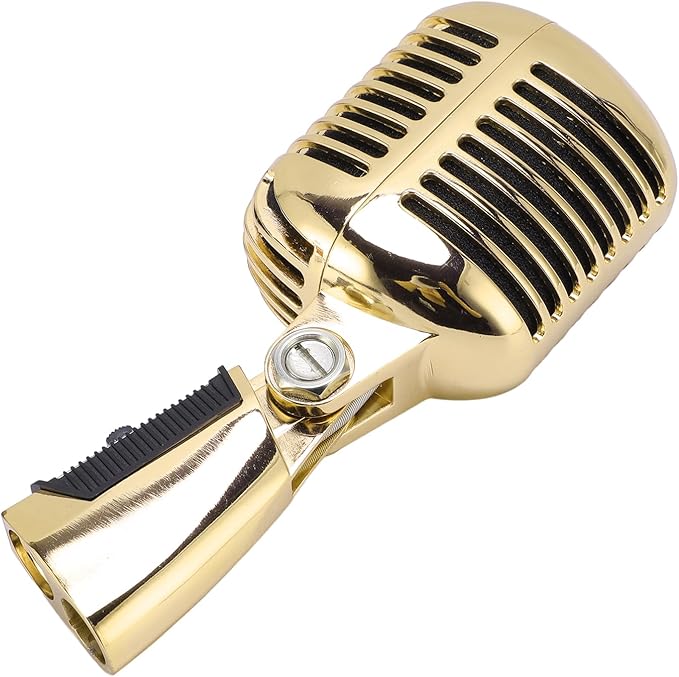 Zunate Retro Dynamic Microphone with Rugged Structure and Flexible Positioning for KTV and Live Performances (Gold Tape)