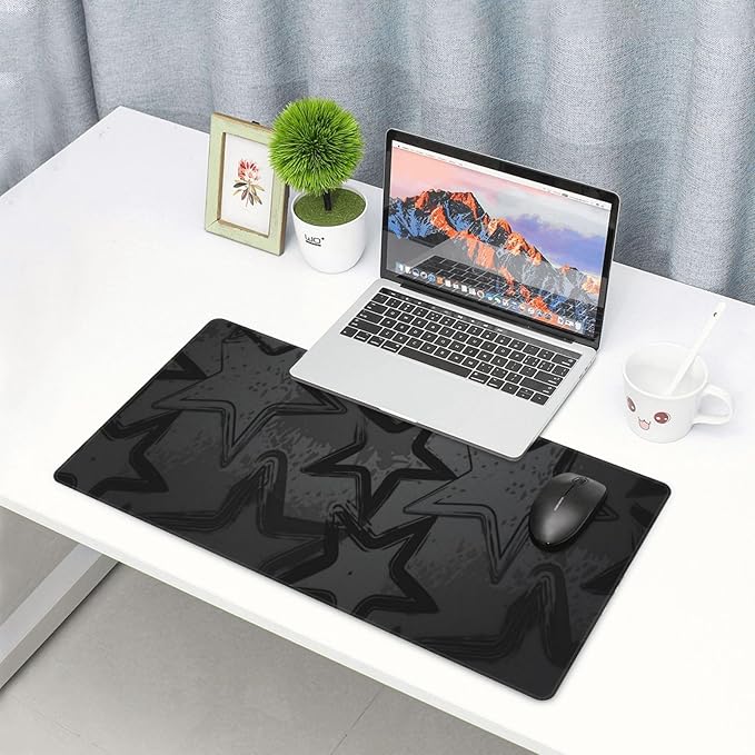 Black Gray Star Desk Cover MatExtended Large Mouse PadComputer Laptop Mat Desk Decor for Office Game Home 30x16 Inch