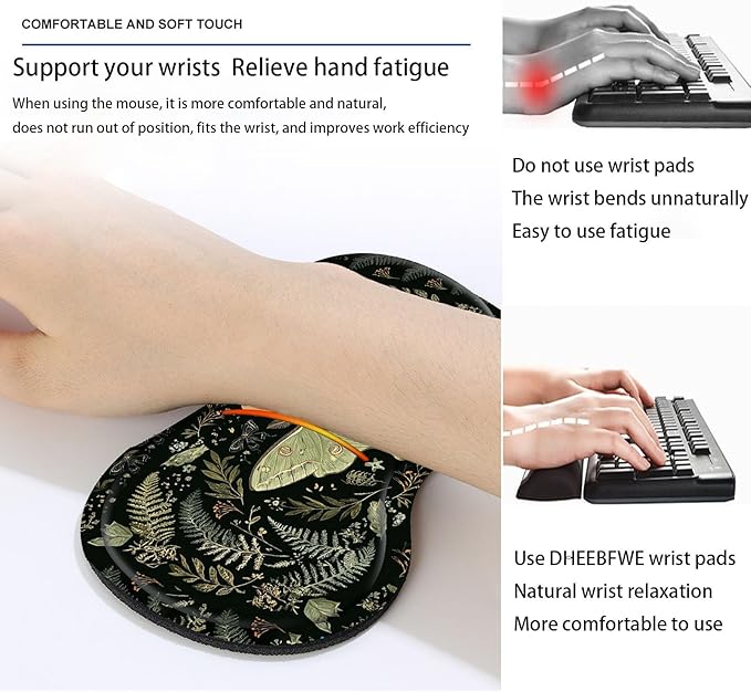Keyboard Mouse Pad SetLarge Desk Pad+Keyboard Wrist Rest+Mouse Wrist Support+CoasterEasy Typing Pain Relief Non-Slip Wrist Support Mousepad Set Home OfficeLuna Moth Series