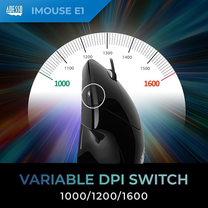 Adesso Wired Vertical Ergonomic Illuminated Optical 6-Button USB Mouse - Right Hand Orientation Black