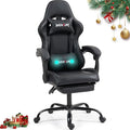 Gaming Chair with Footrest for Adults - PU Leather Massage Racing Video Game Chair w/Lumbar Support for Men Women Ernogomic Computer Game Chair for Home Office Height Adjustable Black
