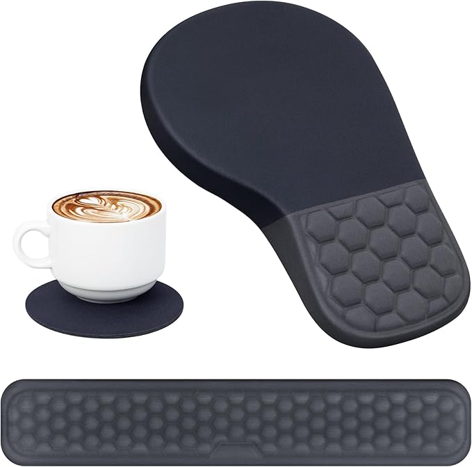 EYROZILL 3 in 1 Ergonomic Mousepad with Wrist Rest Gaming Keyboard Mouse Pad with Wrist Support Non-Slip Base Massage Design Pain Relief (Black/Grey)