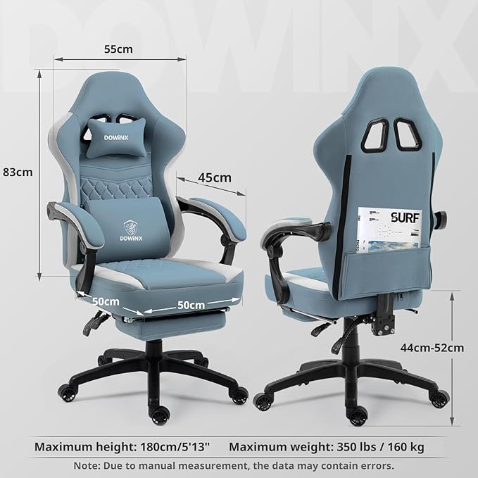 Dowinx Gaming Chair Breathable Fabric Game Chair with Gel Pad and Storage Bag Comfortable Gamer Chair with Pocket Spring CushionErgonomic Computer Chair with FootrestBlue