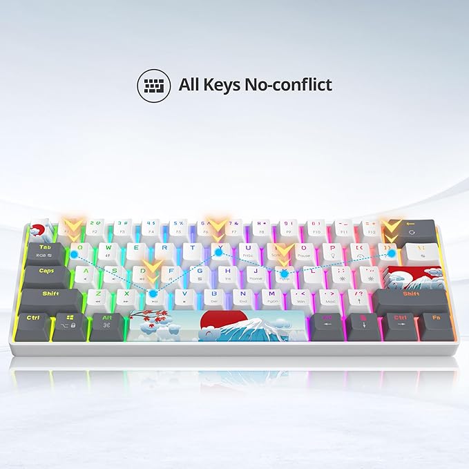 Fogruaden 60% Percent Mechanical Keyboard RGB Gaming Keyboard 60 Percent Ultra-Compact 61Keys Mini Wired Keyboard with Red Switch for Win/Mac PC Gamer(WhiteGrey Red Switch)