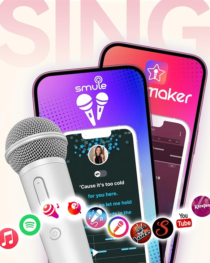 Singing Microphone with Earphone &amp Stand Ideal for Vocal Recording Podcasting Live Streaming Gaming Compatible with Smule &amp Starmaker &amp Stingray USB-C Dongle &amp Lightning Adapter