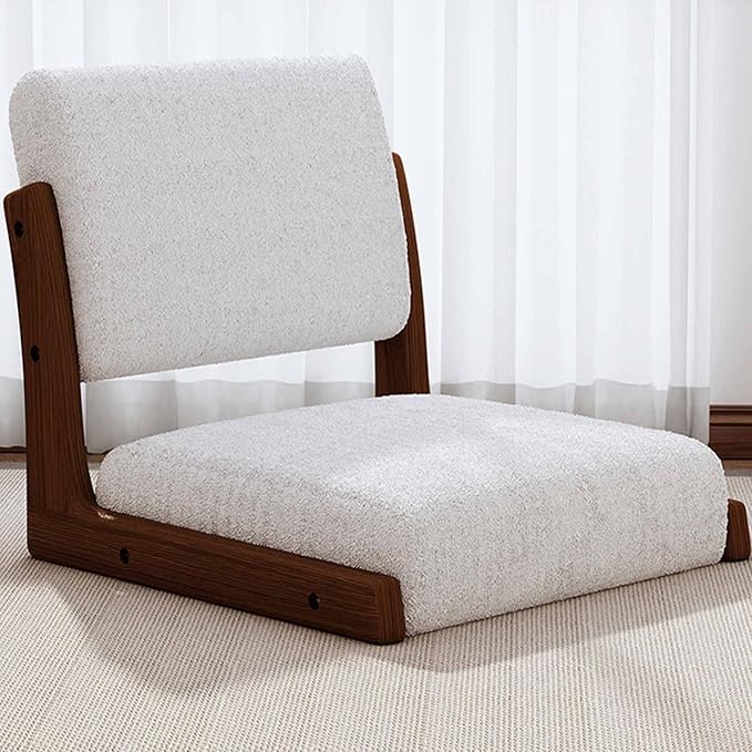 BTZHY Floor Chair Wooden Floor Chair with backrest Japanese Style Soft Lambswool Cushion seat Legless Tatami Chair Portable Single Chair seat
